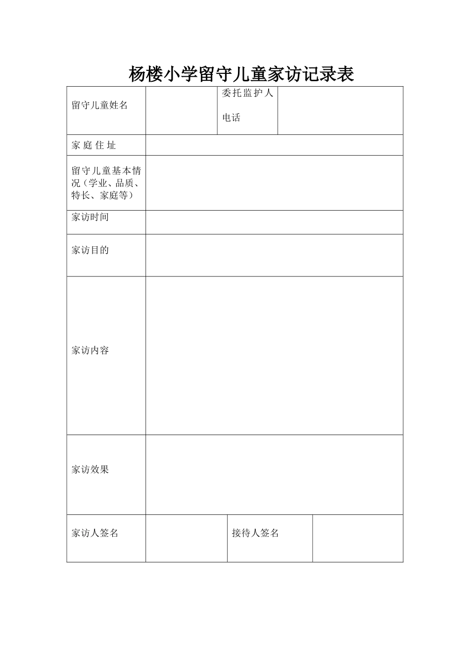 小学校留守儿童家访记录表_第1页