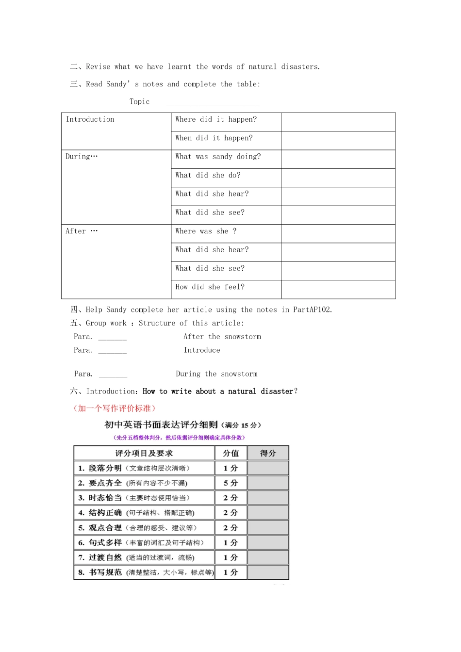 八年级英语上册 Unit 8 Natural disasters Task教案2 （新版）牛津版-（新版）牛津版初中八年级上册英语教案_第2页