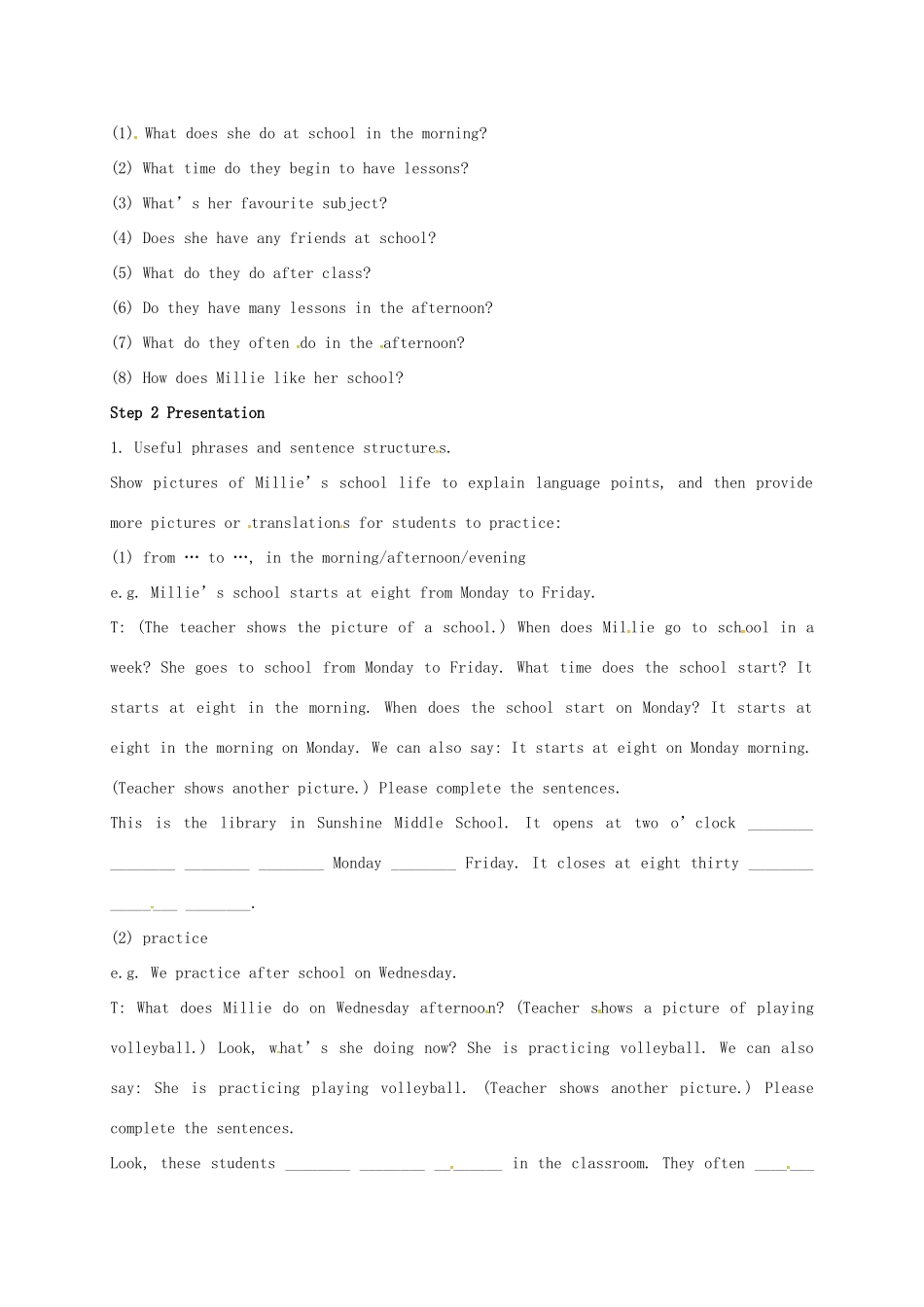 七年级英语上册 Unit 4 My day Reading（II）教案 （新版）牛津版-（新版）牛津版初中七年级上册英语教案_第2页
