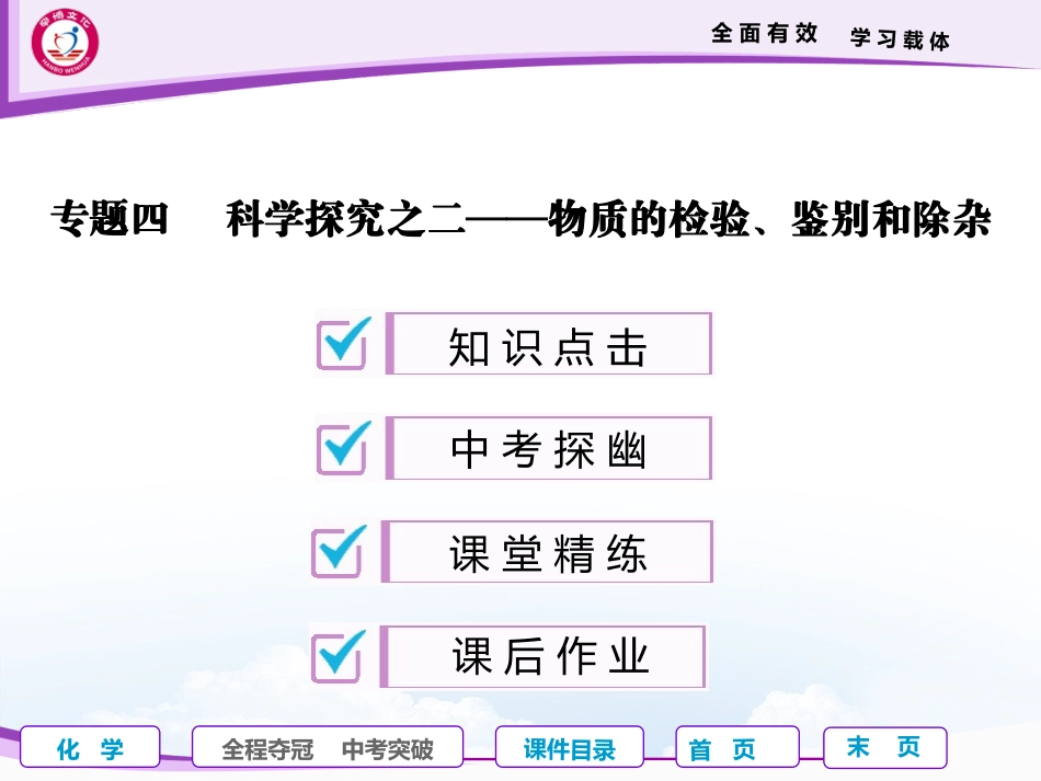 专题四科学探究之二——物质的检验、鉴别和除杂_第1页