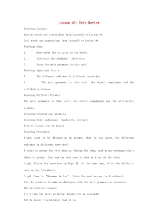 九年级英语下册 Unit 5 Culture Shapes Us Lesson 40教案 冀教版