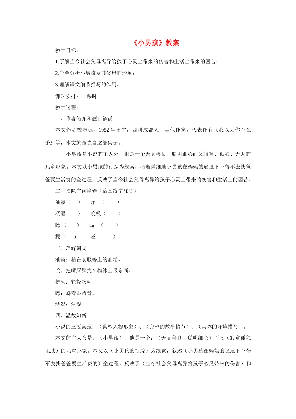 九年级语文《小男孩》教案 语文版_第1页
