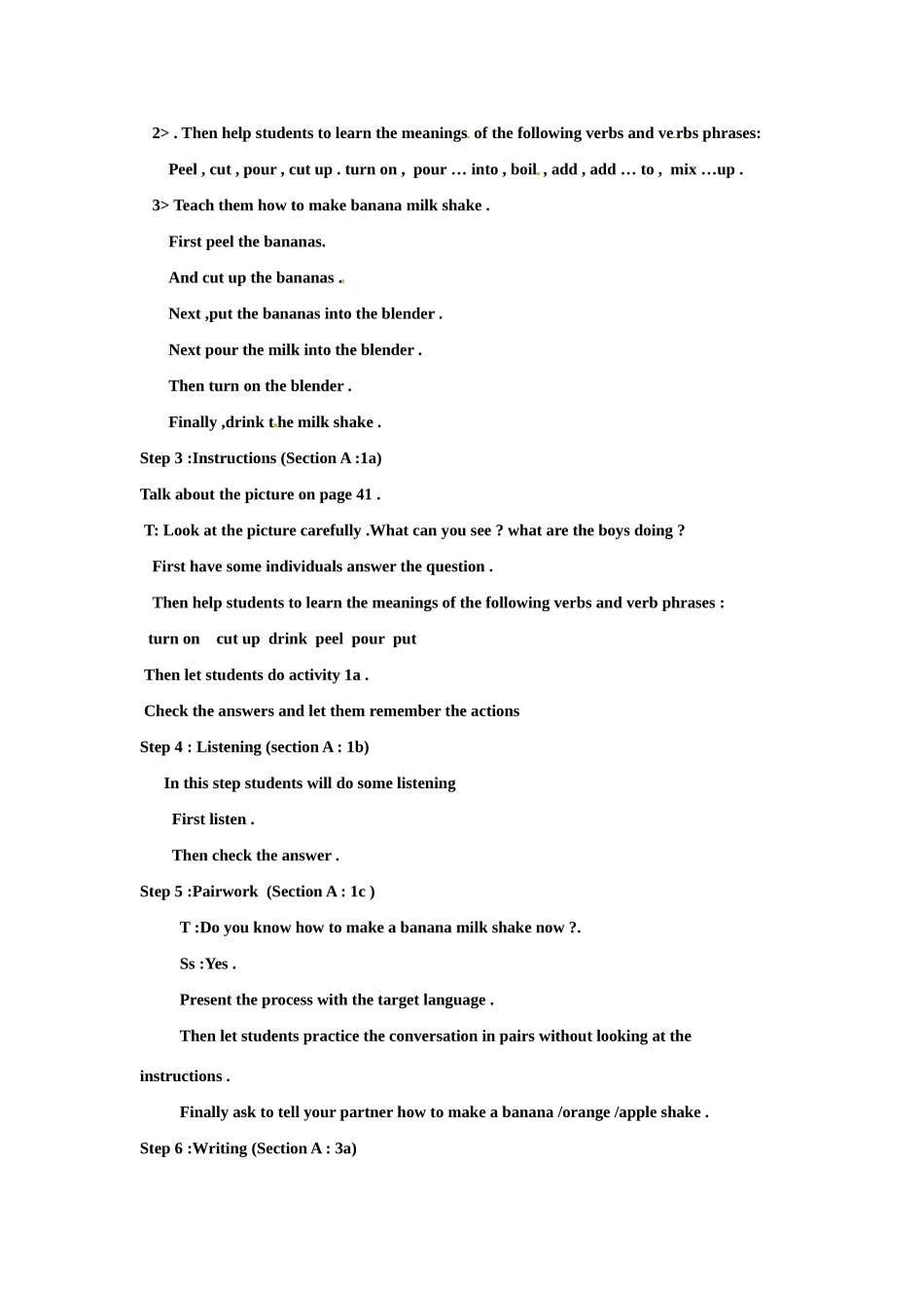 七年级英语下册：Unit 3 How do you make a banana milk shake？（教案2）鲁教版_第2页