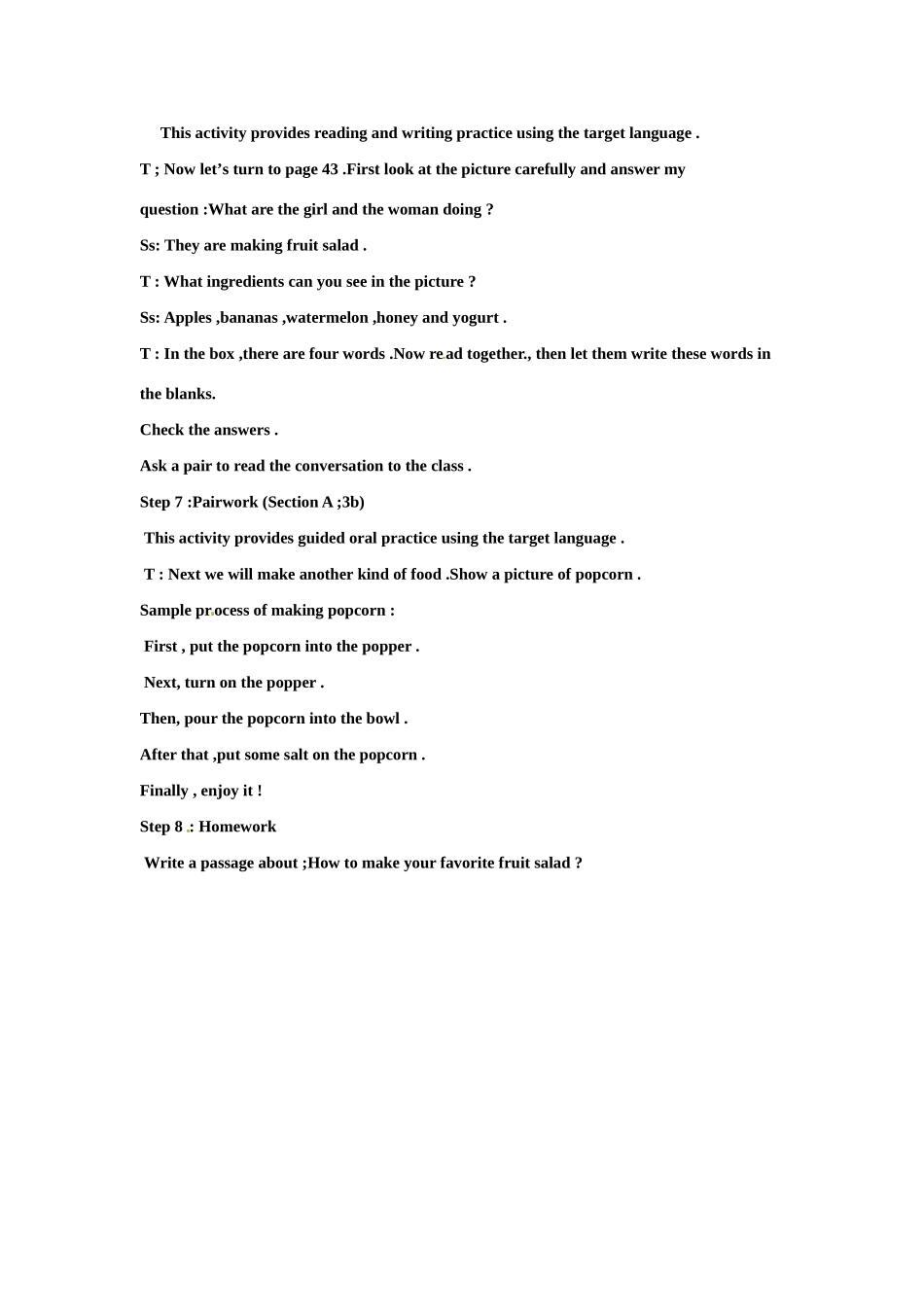 七年级英语下册：Unit 3 How do you make a banana milk shake？（教案2）鲁教版_第3页