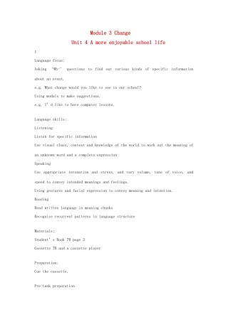 七年级英语下：Module 3 Unit 4 A more enjoyable school life教案上海牛津版