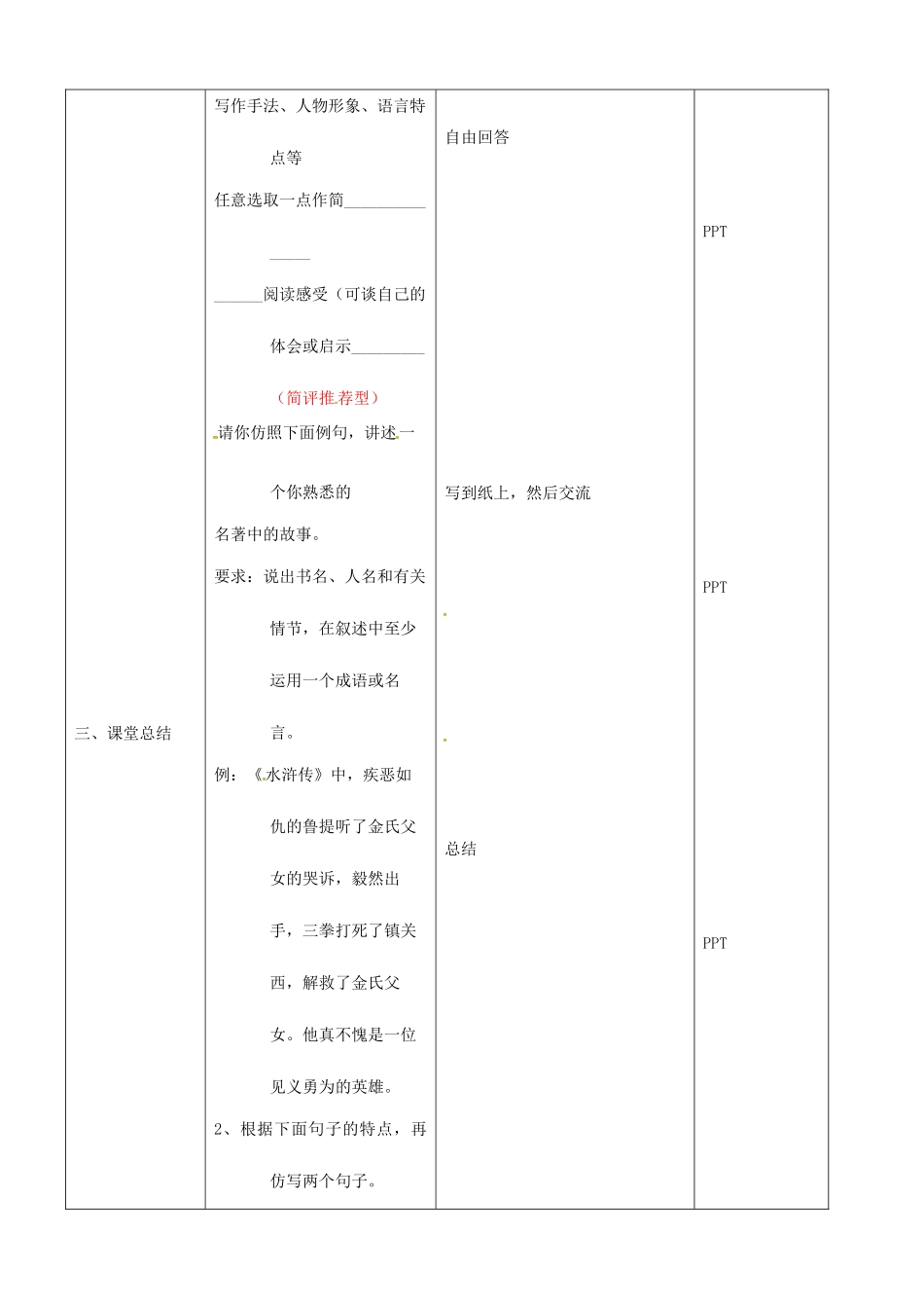 中考语文 文学名著复习教案-人教版初中九年级全册语文教案_第3页