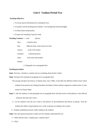 七年级英语Unit6 Fashion Period Two教案 牛津版
