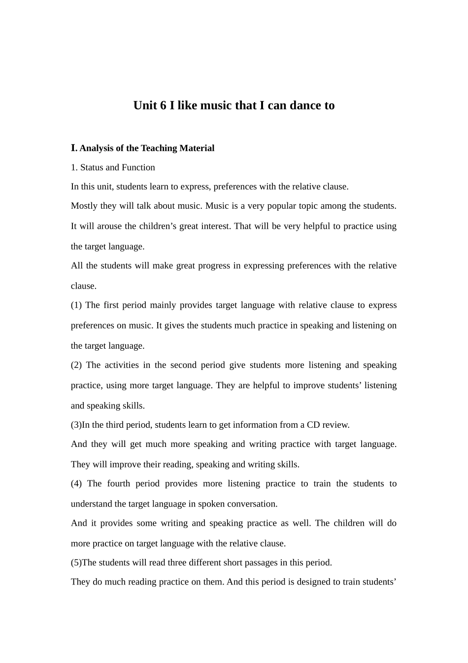 Unit 6 I like music that I can dance to教案_第1页