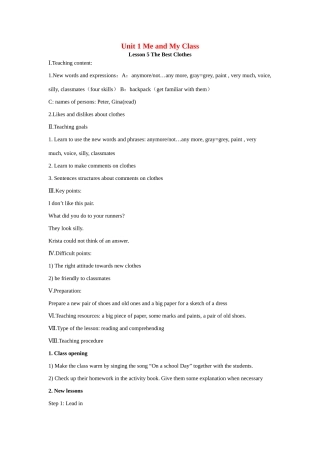八年级英语上册 Unit 1 Me and My Class Lesson 5 The Best Clothes教案 冀教版