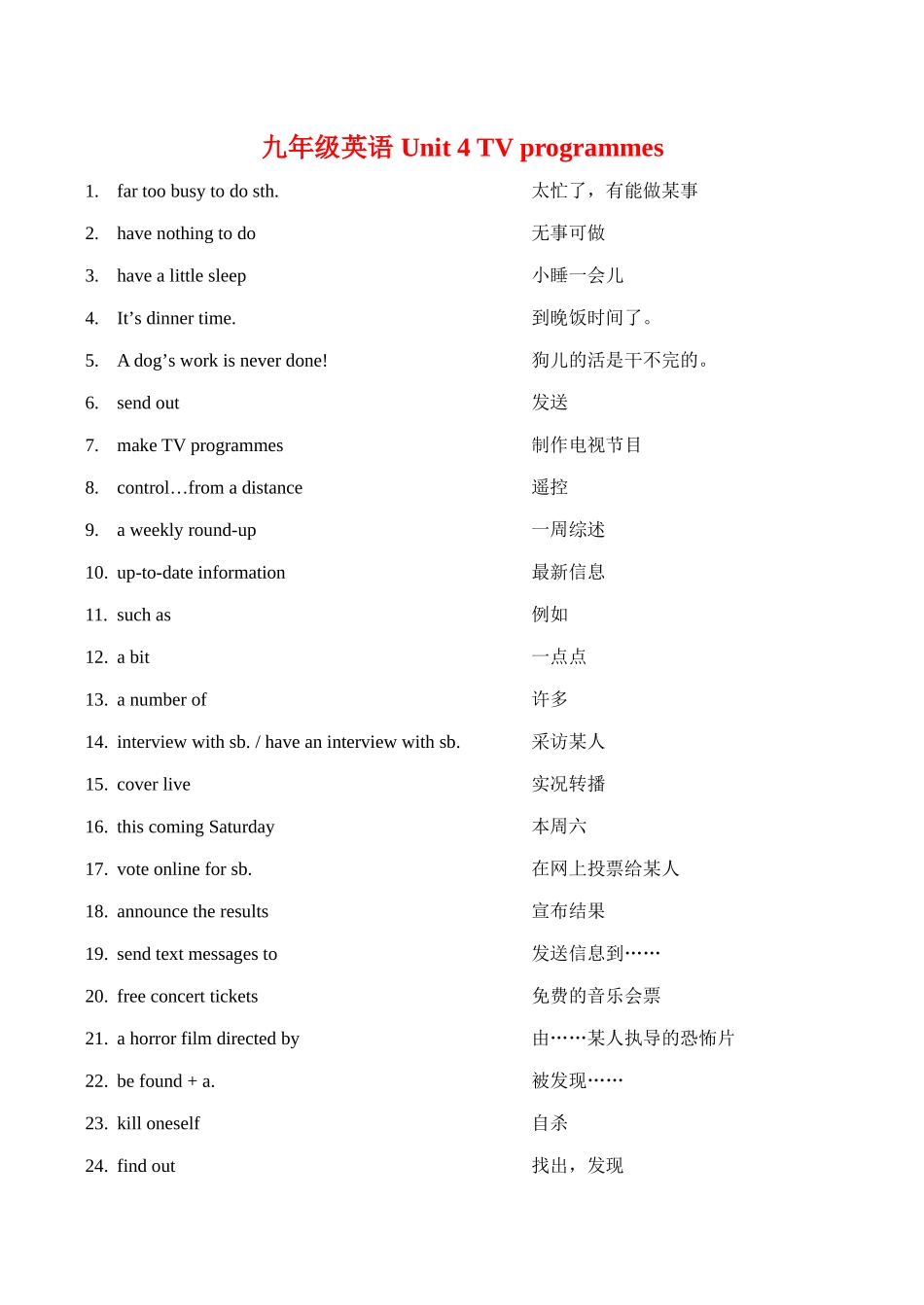 九年级英语 Unit 4 TV programmes_第1页