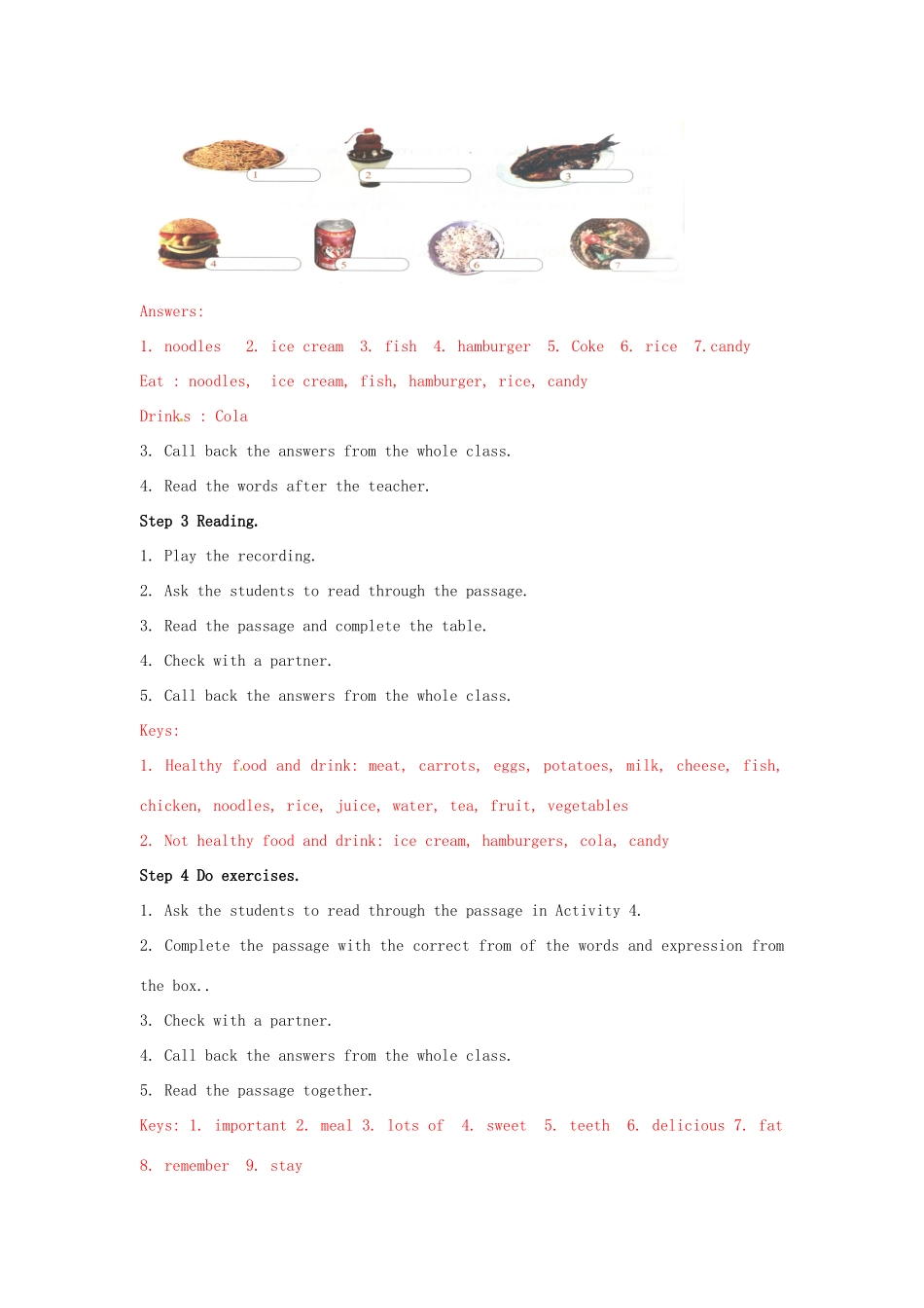 天津市武清区杨村第五中学七年级英语上册《Module 4 Healthy food Unit 2 Is your food and drink healthy》教案 （新版）外研版_第3页