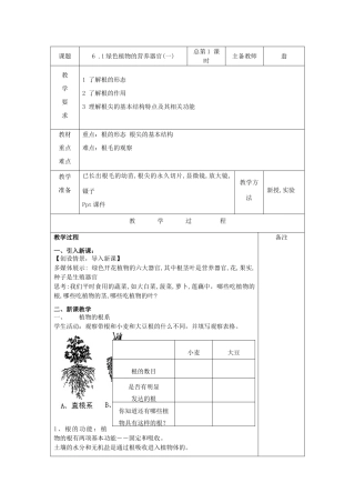 八年级科学上册：6.1 绿色植物的营养器官教案(一) 华东师大版