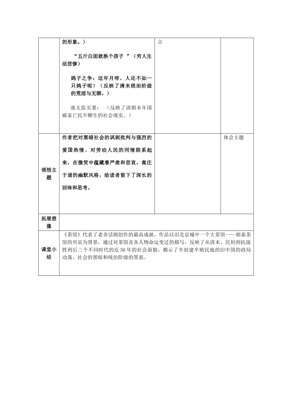 九年级语文上册 17 茶馆教案 语文版-语文版初中九年级上册语文教案_第3页