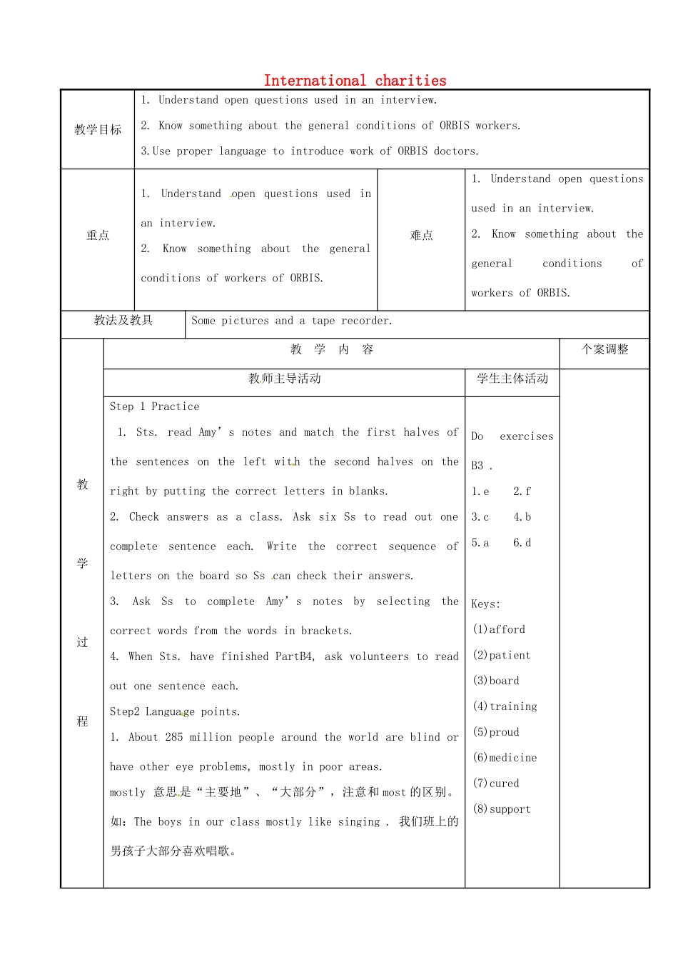 八年级英语下册 Unit 7 International Charities reading 2教案 （新版）牛津版-（新版）牛津版初中八年级下册英语教案_第1页