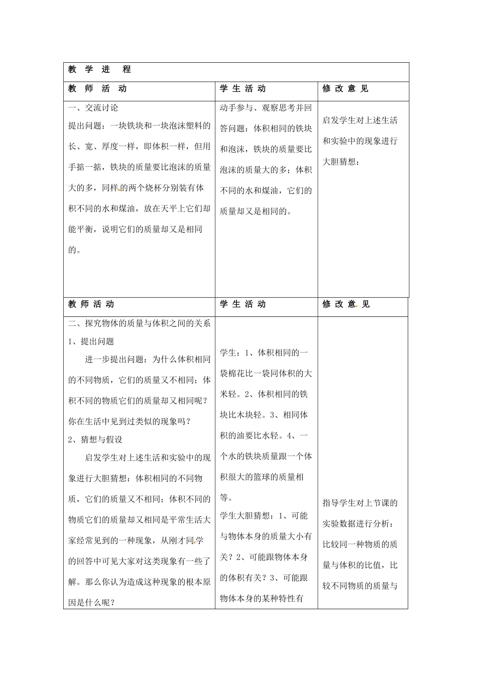八年级物理下册 第六章 第3节《物质的密度》教学设计2 苏科版-苏科版初中八年级下册物理教案_第2页