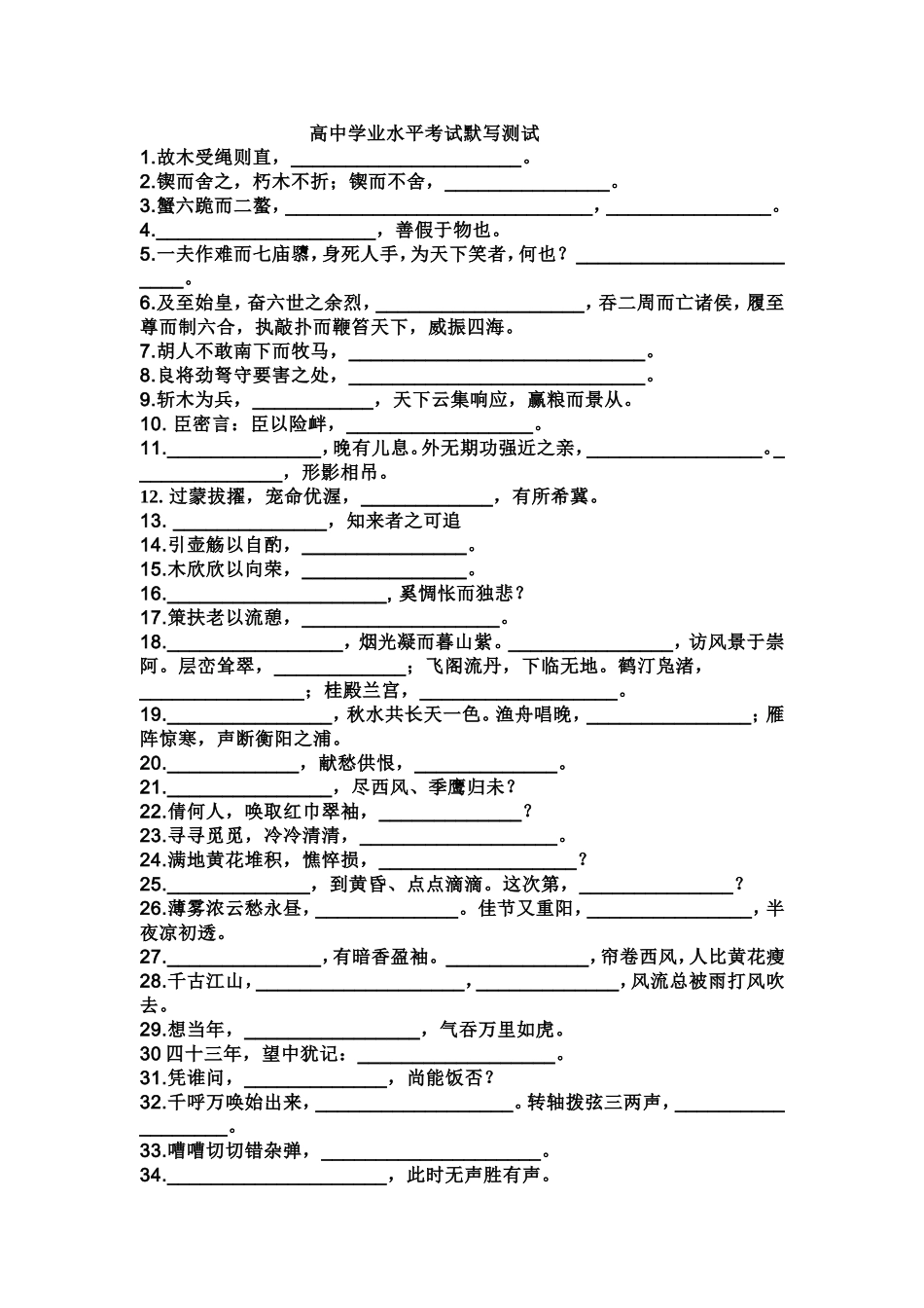 高中语文学业水平考试复习默写百题_第1页