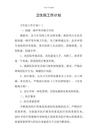 卫生院工作计划