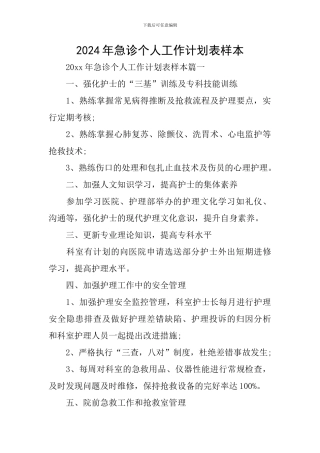 2024年急诊个人工作计划表样本