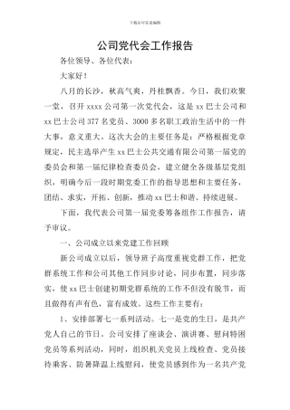 公司党代会工作报告