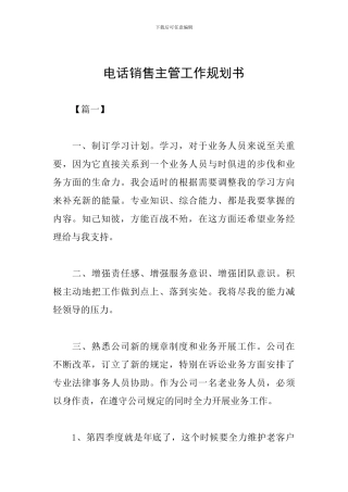 电话销售主管工作规划书