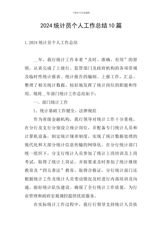 2024统计员个人工作总结10篇