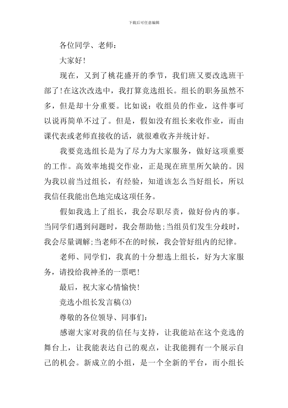 2024竞选小组长发言稿_第2页
