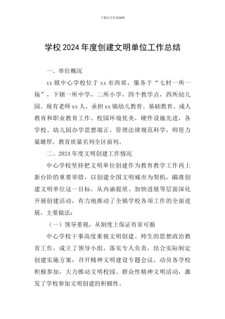学校2024年度创建文明单位工作总结