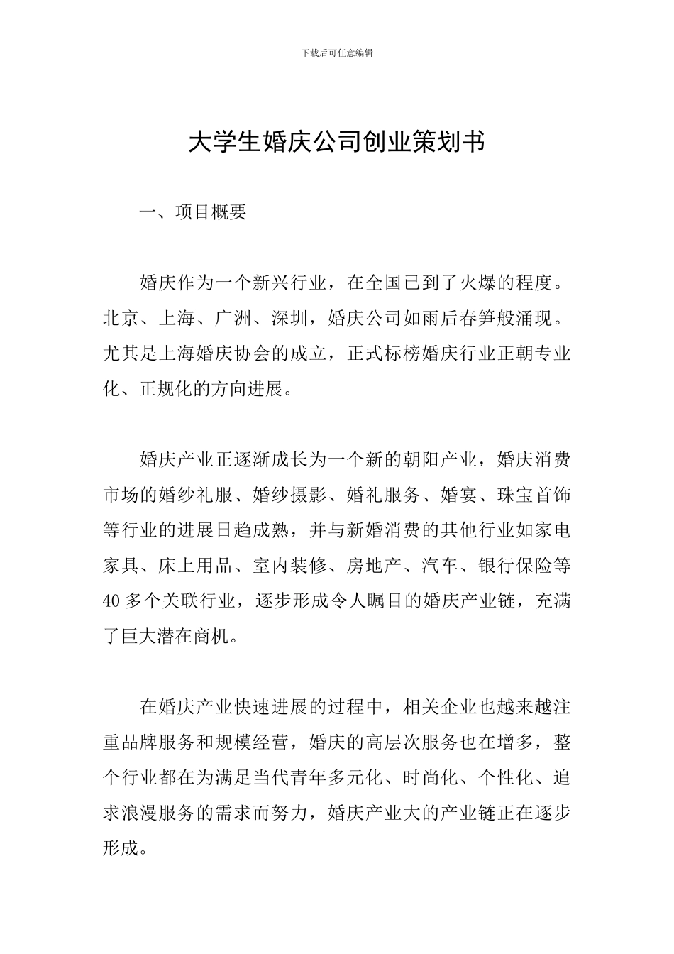 大学生婚庆公司创业策划书_第1页