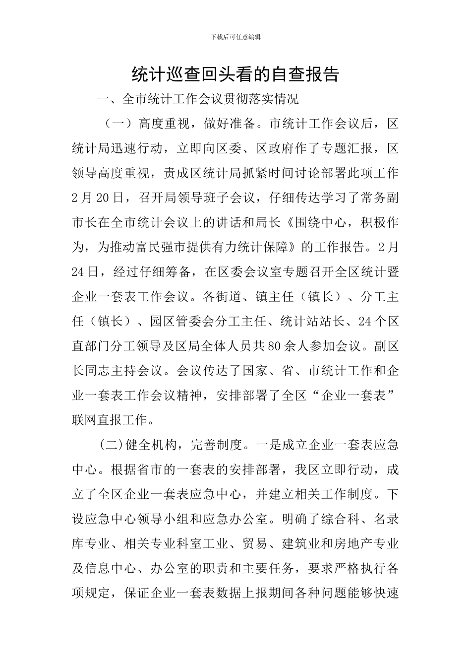 统计巡查回头看的自查报告_第1页