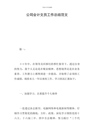 公司会计文员工作总结范文
