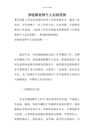学校新教师个人总结范例