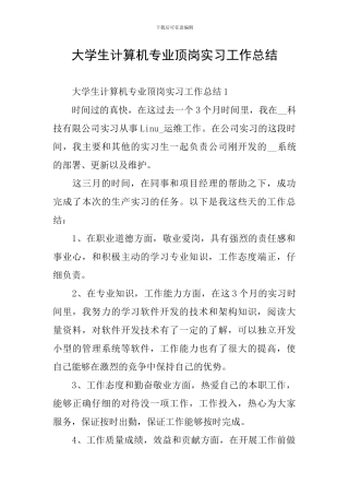 大学生计算机专业顶岗实习工作总结