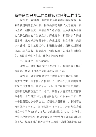 新丰乡2024年工作总结及2024年工作计划