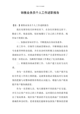 销售业务员个人工作述职报告