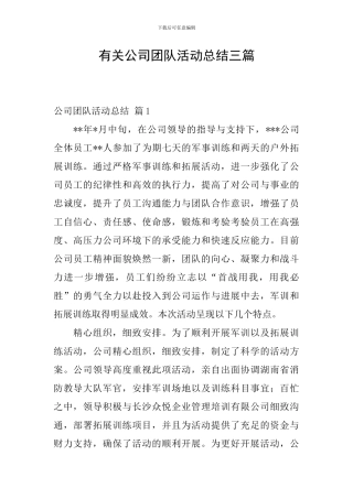 有关公司团队活动总结三篇