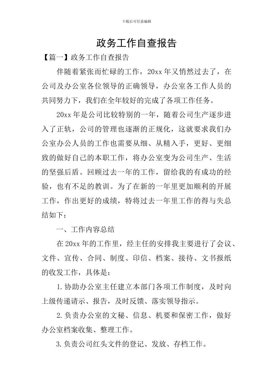 政务工作自查报告_第1页