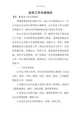 政务工作自查报告