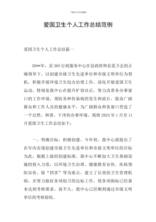爱国卫生个人工作总结范例