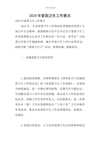 2024年爱国卫生工作要点