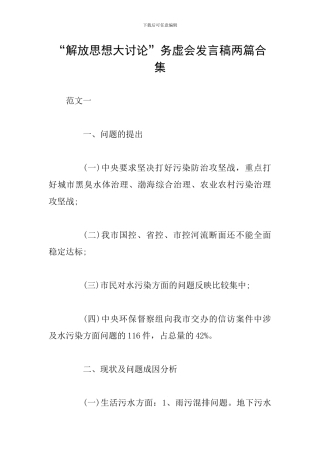 “解放思想大讨论”务虚会发言稿两篇合集