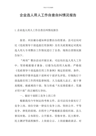 企业选人用人工作自查自纠情况报告