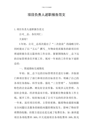项目负责人述职报告范文