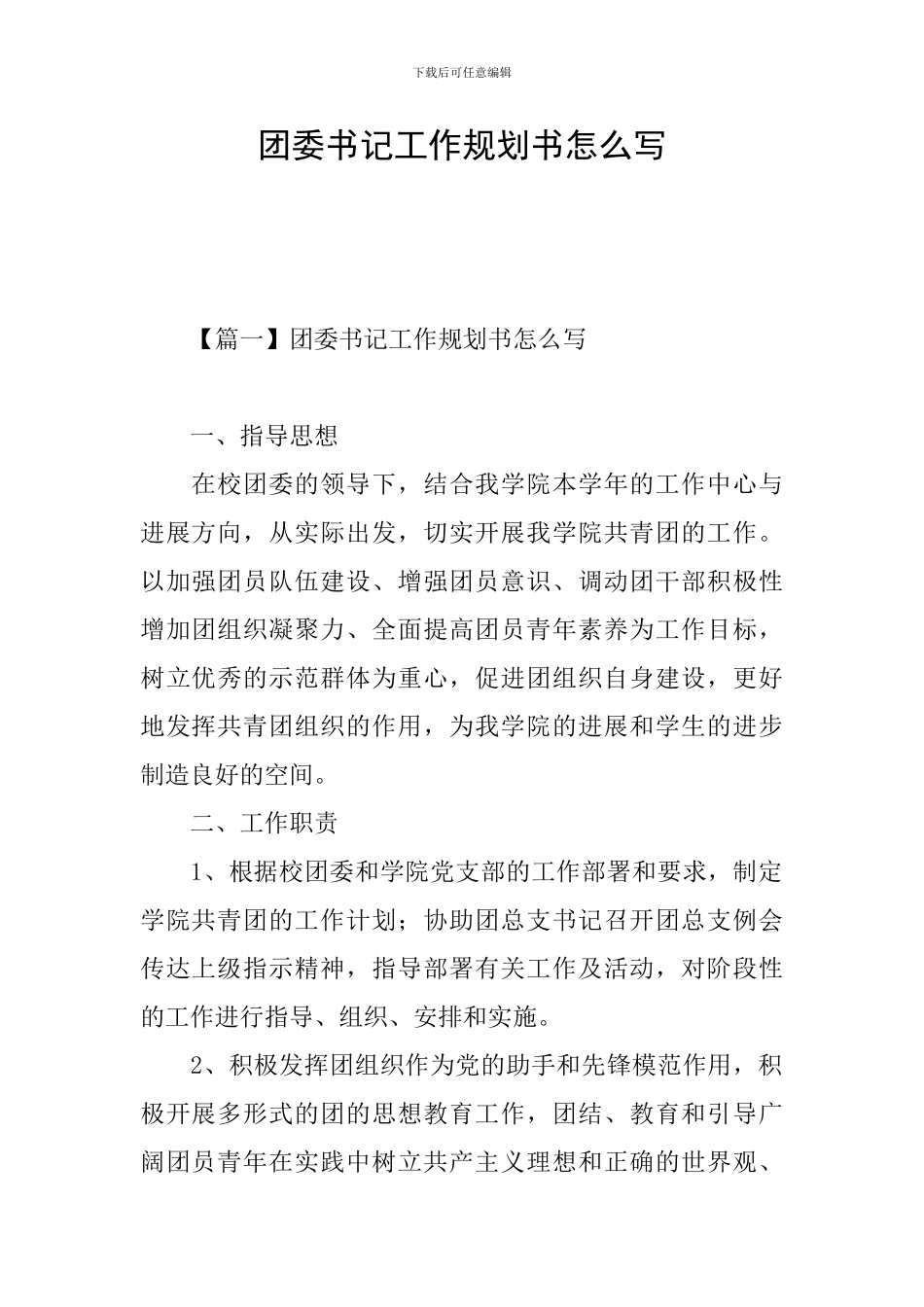 团委书记工作规划书怎么写_第1页