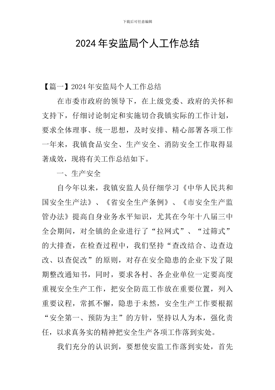 2024年安监局个人工作总结_第1页