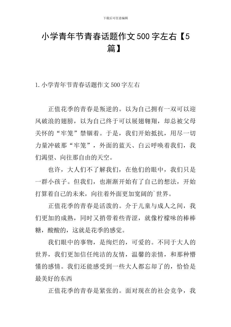 小学青年节青春话题作文500字左右_第1页