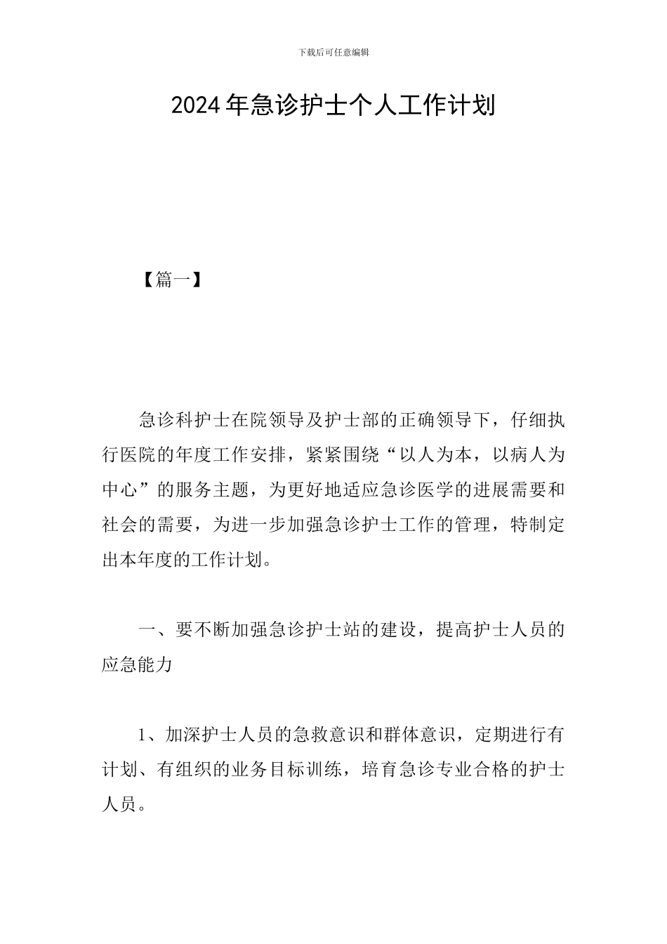 2024年急诊护士个人工作计划_第1页