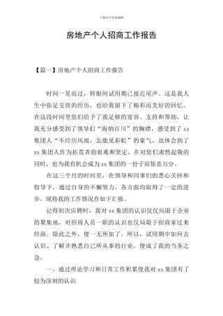 房地产个人招商工作报告