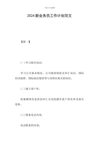 2024新业务员工作计划范文