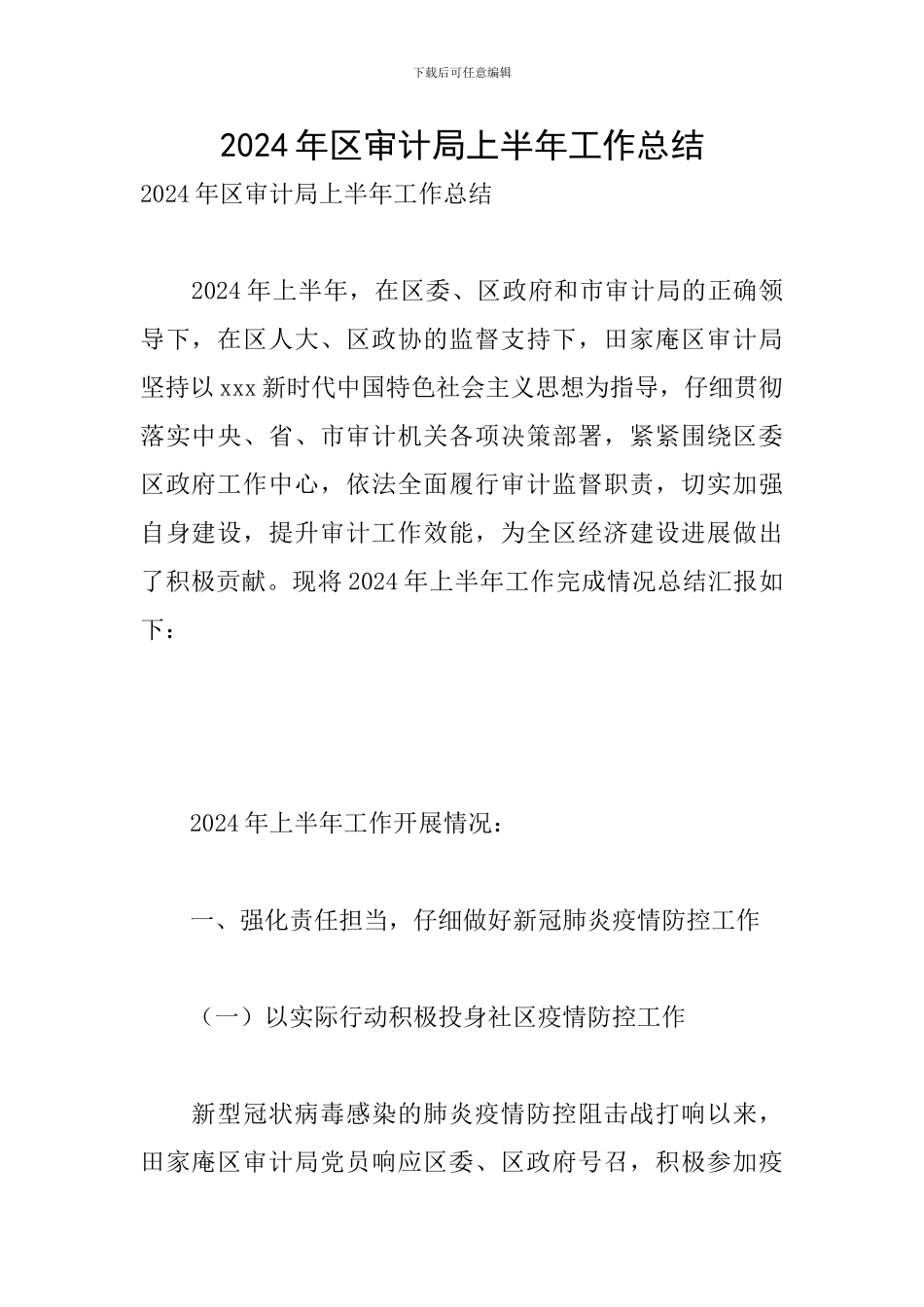 2024年区审计局上半年工作总结_第1页