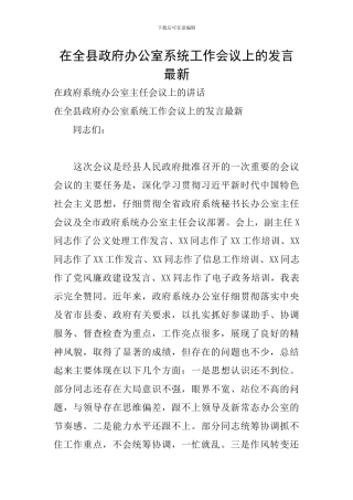 在全县政府办公室系统工作会议上的发言最新